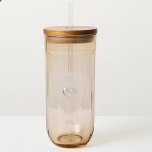 Fluted Rounded Glass Tumbler with Wooden Lid Hearth & Hand with Magnolia